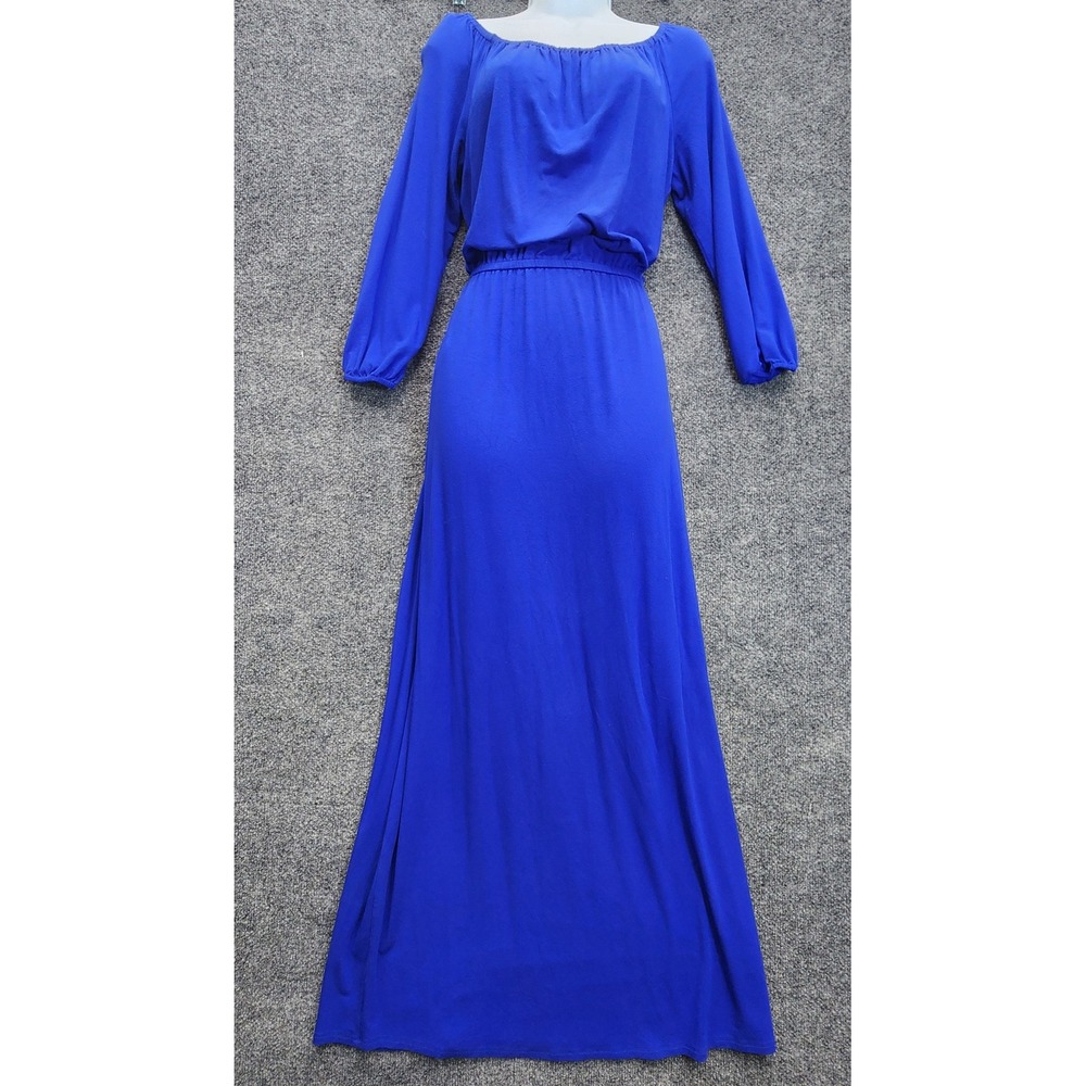 Chico's Womens Royal Blue Cobalt Off Shoulder Maxi Dress Long Sleeve Jersey XS 0